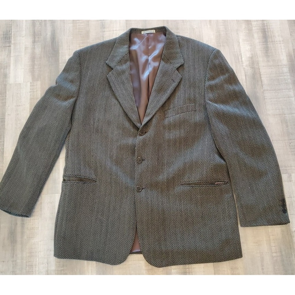 Louis Feraud Houndstooth‎ Men's Blazer Jacket  Wool Blend 46" Chest Vintage Gray